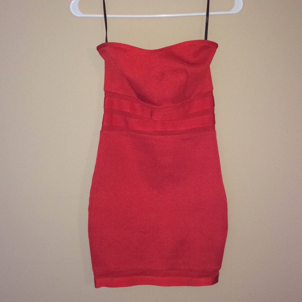 Strapless red dress